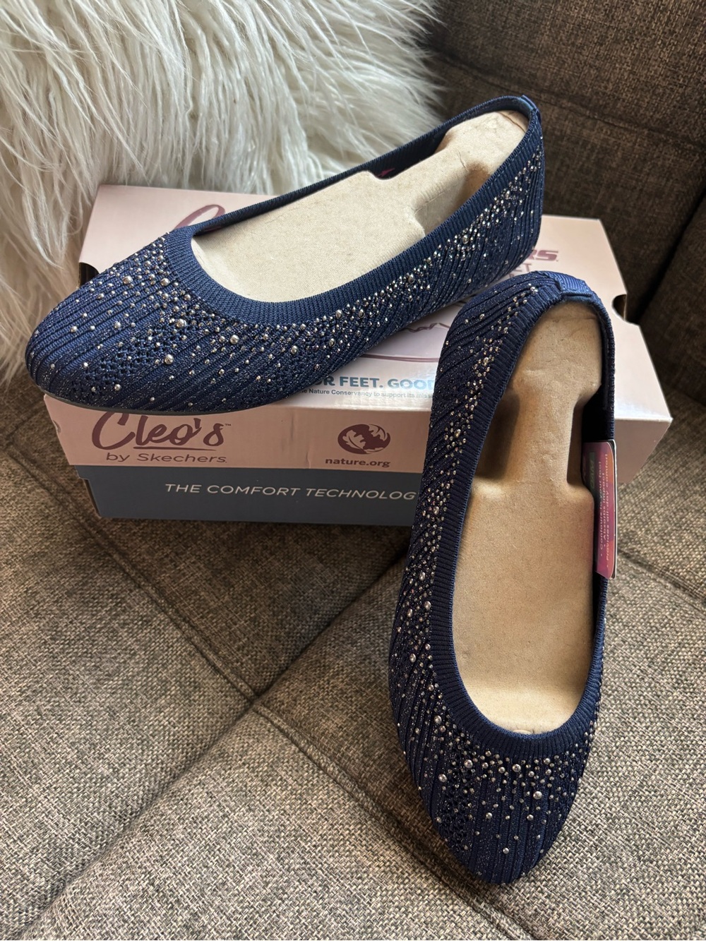 Skechers Navy Rhinestone Knit Ballet Flats